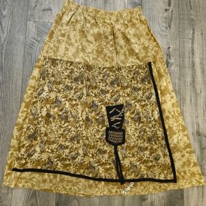 Vintage Carole Liz Bohemian Tan and Black Birds & Fish With Shells A-Line Skirt